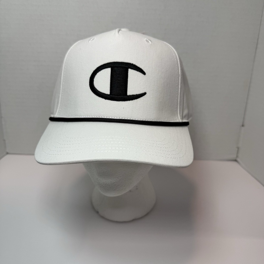 Champion Big C Logo Baseball Cap White Black Rope Strapback Hat CS7-3028 NWT